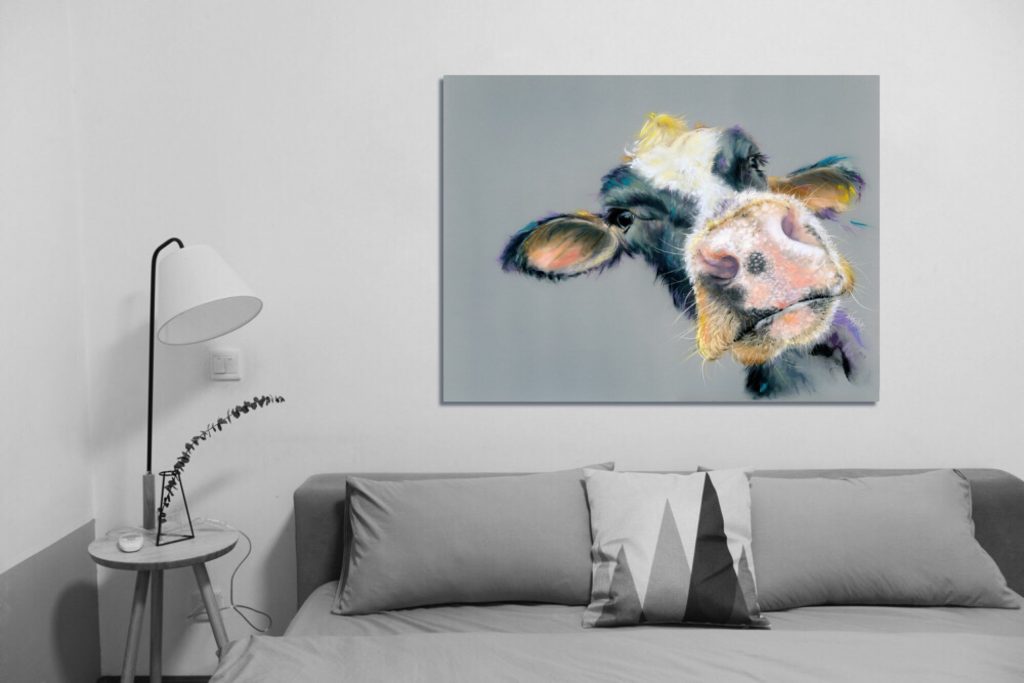 Cow canvas prints with sofa